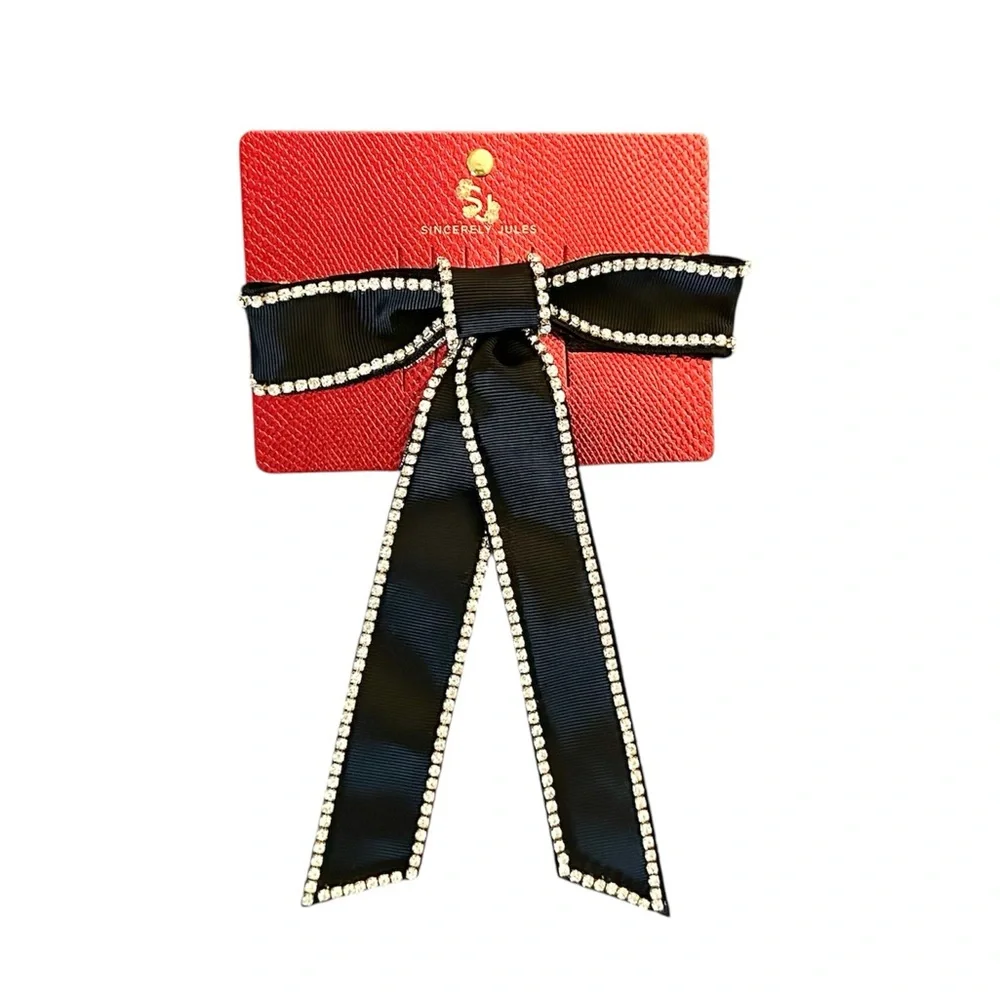 Black Bow Barrette Rhinestones